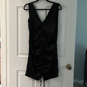 Black pretty little things plunge ruched centre sleeveless satin dress US size 8
